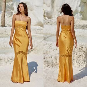 RUNAWAY THE LABEL MELROSE STRAPLESS MAXI DRESS ORANGE/GOLD SIZE S $130